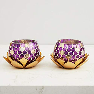 Home Centre Nova Set of 2 Polka-Dot Votive Holder with Lotus - Home Decor Lo