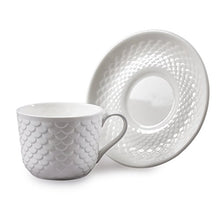 Load image into Gallery viewer, Clay Craft Ripple Impression Cup and Saucer Set, 12-Pieces, White (IMP-CS-RIPPLE-1001) - Home Decor Lo