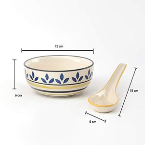 HS HINDUSTANI SAUDAGAR Microwave Hand Painted Ceramic Soup Bowl with Spoon (Multicolour) -Set of 4 - Home Decor Lo