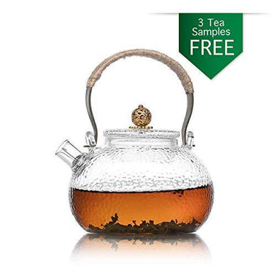 Te.Cha Tea Pot Cum Glass Kettle with Tea Infuser | Borosilicate Glass Carafe | Microwave & Stove Safe | Replacement Guarantee - Home Decor Lo