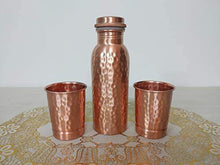 Load image into Gallery viewer, Copper Water Bottle and Glass Set, Healthy Gift Pack of Copper Ware, Combo Set of 3 Pcs (Hammered, Copper) - Home Decor Lo