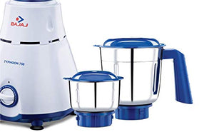 Bajaj Typhoon 750-Watt Mixer Grinder with 3 Jars (White/Turquoise) - Home Decor Lo