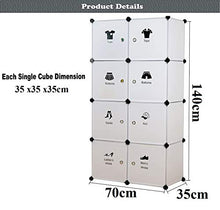 Load image into Gallery viewer, Lukzer Waterproof 8 Cube Storage Rack Multi-Purpose Wardrobe DIY Closet for Clothes Toys Shoes Bedroom Organizer Kids Room Décor 140 x 70 x 35 cm (White) - Home Decor Lo