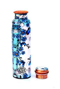 DSH Pure Copper Printed Water Bottle, Travelling Purpose, Yoga Ayurveda Healing, 1000 ML (Design 10) - Home Decor Lo