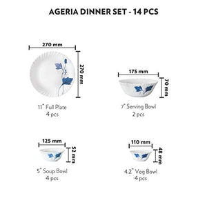 Larah By Borosil Ageria Opalware Dinner Set, 14-Pieces, White - Home Decor Lo
