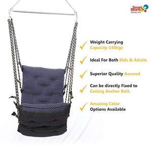Smart Beans Cotton Hanging 150 Kg Capacity Hammock Swing Jhula Chair for Both Kids and Adults (Dark Blue) - Home Decor Lo