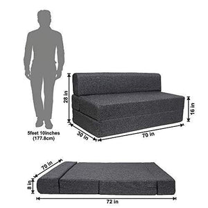 UberLyfe Sofa Cum Bed - 3 Seater, 6'X6' Feet- with 2 Cushions(Zigzag Pattern) - Jute Fabric | Dark Grey- Perfect for Guests - Home Decor Lo