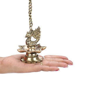 CRAFTHUT Traditional Peacock Brass Hanging Diya with 16 Inch Chain | Deepak | Oil Lamp | Home Decor | Spritiual Gift - Pack of 2 - Home Decor Lo