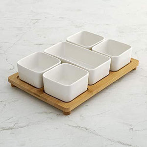 Home Centre Rhodes-Camolin 5-Piece Dessert Bowl Set with Bamboo Tray - Home Decor Lo