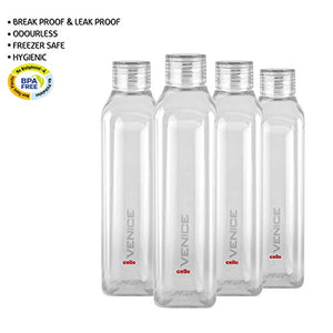 Cello Venice Exclusive Edition Plastic Water Bottle Set, 1 Litre, Set of 4, Clear - Home Decor Lo