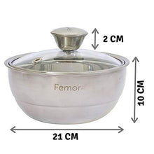 Load image into Gallery viewer, Femora Stainless Steel Double Wall Insulated Curry Server Curry Bowls, 1.50 L, Silver, 1 Year Warranty, (Large Serving Size) - Home Decor Lo