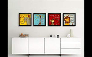 SAF Set of 4 Animal Design Motivational UV Coated Home Decorative Gift Item Framed Painting 19 inch X 19 inch - Home Decor Lo