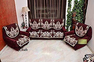 Luxury CraftsTM Luxurious Cotton Sofa Cover 5 Seater (, Standard) - Set of 10 (Maroon) - Home Decor Lo