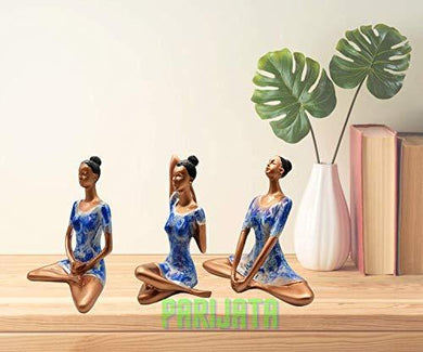 Set of 3 Yoga Posture Lady Statue Figurine for Home Decor Items | Statue for Gift | Handicraft Items in Showpieces & Figurines | Decorative Items for Room in Racks & Shelves- Glossy Blue - Home Decor Lo