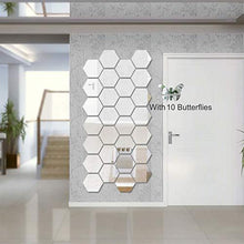 Load image into Gallery viewer, Wall1ders - Hexagon-Silver (Pack of 28) with 10 Butterflies 3D Acrylic Mirror Wall Stickers for Living Room, Hall, Bed Room &amp; Home - Home Decor Lo