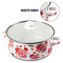 Load image into Gallery viewer, iBELL ND246 Decorative Enamel Casserole, 4 Litre, Gift Item with Sturdy Glass Lid, White - Home Decor Lo