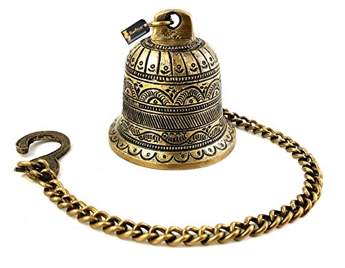 Two Moustaches Ethnic Carved Brass Temple Hanging Designer Bell - Home Decor Lo