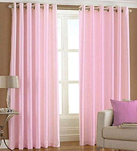 HVF THREADS with Device Polyester Net Planet and Long Crush Pair Plain Curtain for Door 7 Feet, Pink Pack of 4 - Home Decor Lo