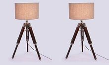 Load image into Gallery viewer, Beverly Studio 12 Inches Beige Drum Shade Sheesham 12 Inches High Wooden Tripod Lamp - Home Decor Lo