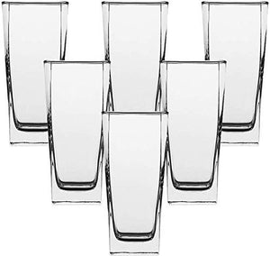 SAII Glass Water/Juice Glass Elegant Drinking Cups for Water Wine Juice Beer Cocktails and Mixed Drinks Heavy Duty Square Bottom for Bars Restaurants, Kitchen, Home - 6 Pieces, Clear, 300 ml - Home Decor Lo