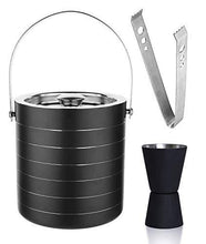 Load image into Gallery viewer, HAINE Barware Bar Set of Double Wall Insulated Ice Bucket 1750 ml with Lid | Peg Measure Jigger | Tong, Stainless Steel - Home Decor Lo
