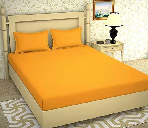 BEVI - Home Super Solid Yellow 144 TC Microfiber Double King Bedsheet with 2 Pillow Cover -(Plain Yellow) - Home Decor Lo