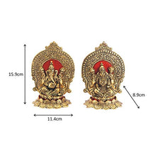 Load image into Gallery viewer, Handicrafts Paradise Metal Lakshmi Ganesh Showpiece with Beautiful Carving Around It Seated On Lotus 6.25 Inch