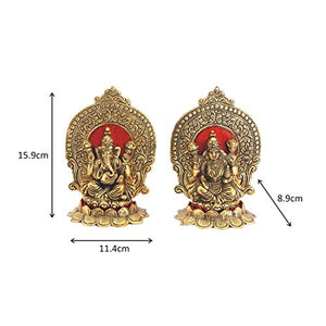 Handicrafts Paradise Metal Lakshmi Ganesh Showpiece with Beautiful Carving Around It Seated On Lotus 6.25 Inch