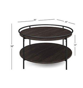 INDIAN DECOR 45389 Round Coffee Tea or Cocktail with Raised Tray Top Edge Tables, 2-Tier Minimalist Style Living Room, Dark Oak/Matte Black - Home Decor Lo