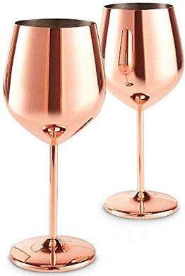 Rengvo Rudra Exports Stainless Steel Stemmed Wine Glasses, Shatter Proof Copper Coated Unbreakable Wine Glass Goblets,Premium Gift for Men and Women, Party Supplies - 350 ml: Set of 2 Pcs - Home Decor Lo