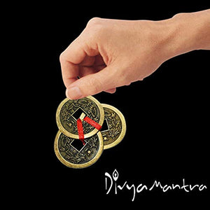 Divya Mantra Feng Shui Chinese Lucky Fortune I-Ching Dragon Coin Ornaments Wealth Charm Amulet Three Bronze Metal Coins with Hole and Red Ribbon Knot for Good Money Luck, Decoration Charms – Copper - Home Decor Lo