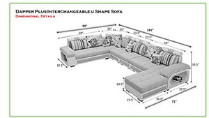Zikra Dapper Interchangeable U Shape Latest Model Attractive Sectional Sofa Set - Couch 7 Seater Lounger for Living Room, Set of 10 Items. Upholstery - Suede Fabric, Colour- Beige - Home Decor Lo