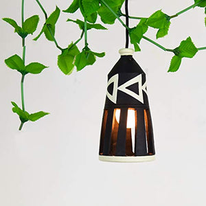 Artysta Bottle Shape Hand-Crafted Hand-Painted Terracotta Decorative Pendant Cum Hanging Lamp in Black Color for Home Decor