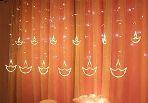 DesiDiya® Warm White Diya/Diwali Light Curtain, String Lights with 12 Hanging Diyas, 8 Flashing Modes, Decoration Lighting, Festive Home Decor - Home Decor Lo