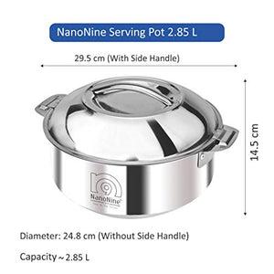 NanoNine Hot Chef Double Wall Insulated Hot Pot Stainless Steel Casserole with Steel Lid, 2.85 L, 1 pc - Home Decor Lo