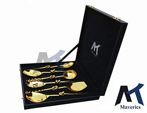 Maverics Knot Golden Cutlery Feather Design Serving Spoons - Set of 6 pcs - Home Decor Lo