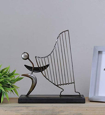 Vedas Exports Grey Iron Harp Abstract Table Decor Figurine Showpiece Home Decor - Home Decor Lo
