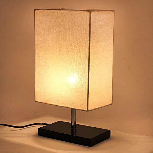 Make in Modern Table Lamp Wood Fabric Shade Bedside Desk Lamps for Bedroom, Living Room, Study (Rectangle) - Home Decor Lo