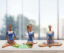 Load image into Gallery viewer, Set of 3 Yoga Posture Lady Statue Figurine for Home Decor Items | Statue for Gift | Handicraft Items in Showpieces &amp; Figurines | Decorative Items for Room in Racks &amp; Shelves- Glossy Blue - Home Decor Lo