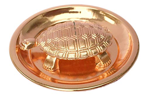 HPANDEY Copper Feng Shui Tortoise On Plate Showpiece/vastu kachua/Tortoise Plate/Gift/Astrology/Fengshui Tortoise/Turtle (for Good Luck) with Metal Plate Wish Fulfillment Brown Color - Home Decor Lo