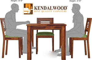 Hariom Handicraft KendalWood Furniture Sheesham Wood Natural Teak Finish 4 Seater Dining Table Set with Chairs and Green Cushion - Home Decor Lo