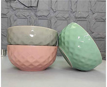 Load image into Gallery viewer, Octa Store Ceramic Soup, Cereal, Nuts, Salad, Fruit, Rice and Noodle Bowl 400Ml, 5.3 Inch Diameter Set of 3, Pink, Green, Grey. (Diamond) - Home Decor Lo