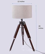 Load image into Gallery viewer, Beverly Studio 12 Inches Beige Drum Shade Sheesham 12 Inches High Wooden Tripod Lamp - Home Decor Lo