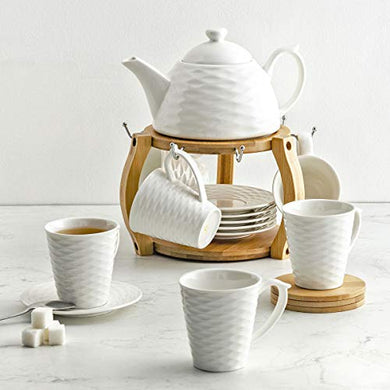 Home Centre Rhodes-Camolin 13-Piece Tea Set with Bamboo Stand - Home Decor Lo