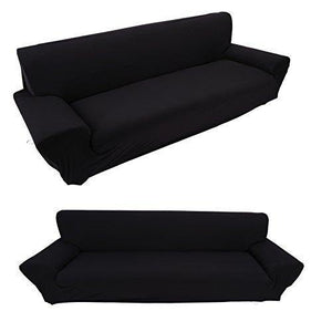 Black : 4 Seater Sofa Covers 7 Solid Colors Full Stretch Slipcover Elastic Fabric Soft Couch Cover Sofa Protector Home Furniture ( Color : Black ) - Home Decor Lo