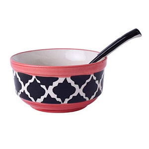 The 7 Dekor Ceramic Handmade Printed Katori Soup Bowl with Spoon (Set of 6) - Home Decor Lo