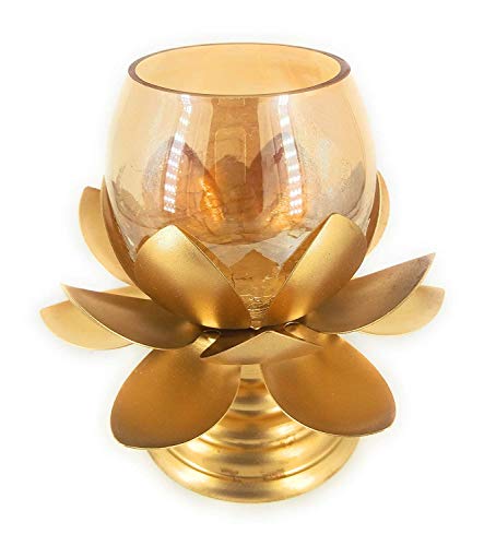 Myric Lotus Shape Candle Stand with Glass Holder for Home Decoration/Diwali Occasions Side Table Decoration Gift Set for Festival Decoration Gift Pack of 1 - Home Decor Lo