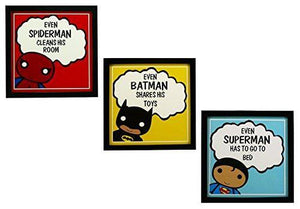 INDIANARA 3 Piece Set of Framed Wall Hanging Kids Room Decor Spiderman Batman Superman Art Prints 8.7 inch X 8.7 inch Without Glass - Home Decor Lo