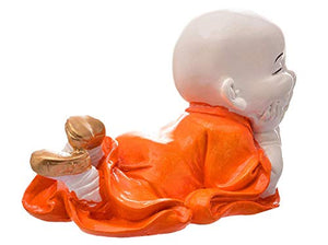 RJKART Polyresin Child Monk Buddha Showpiece, Standard, Orange, 1 Piece