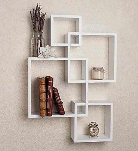 Furniture Cafe Wooden Intersecting Wall Shelves/Shelf for Living Room | Set of 4 | White - Home Decor Lo